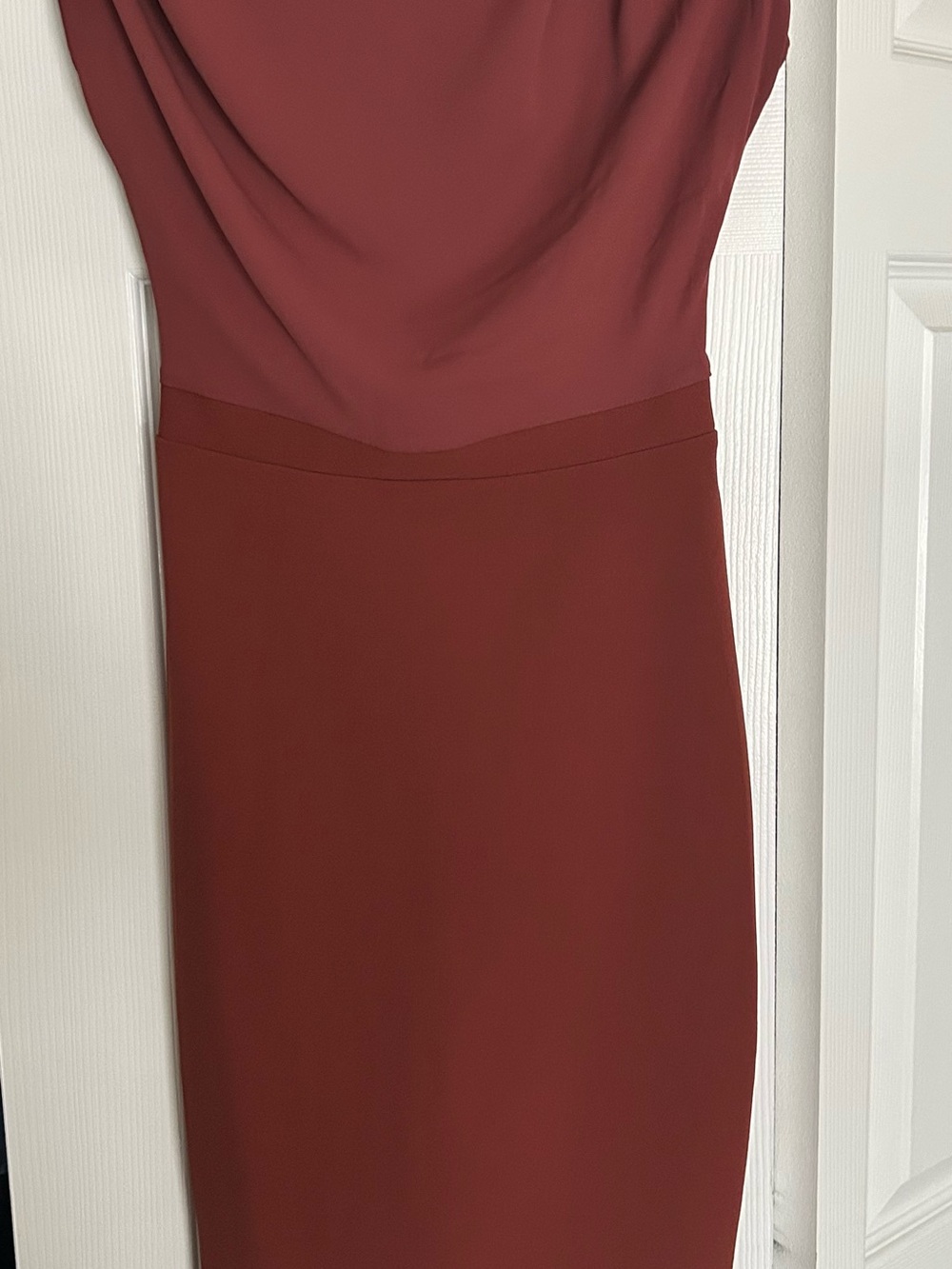 Express Strapless Cowl Midi Dress in Wine